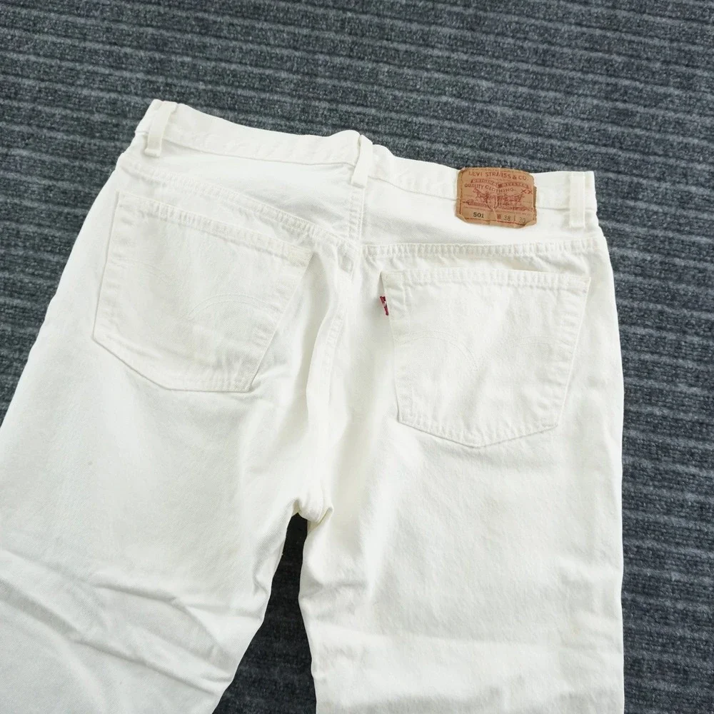 Levi's 501 Straight Leg Jeans Mens 38x30 White Vintage Made in USA Button Fly